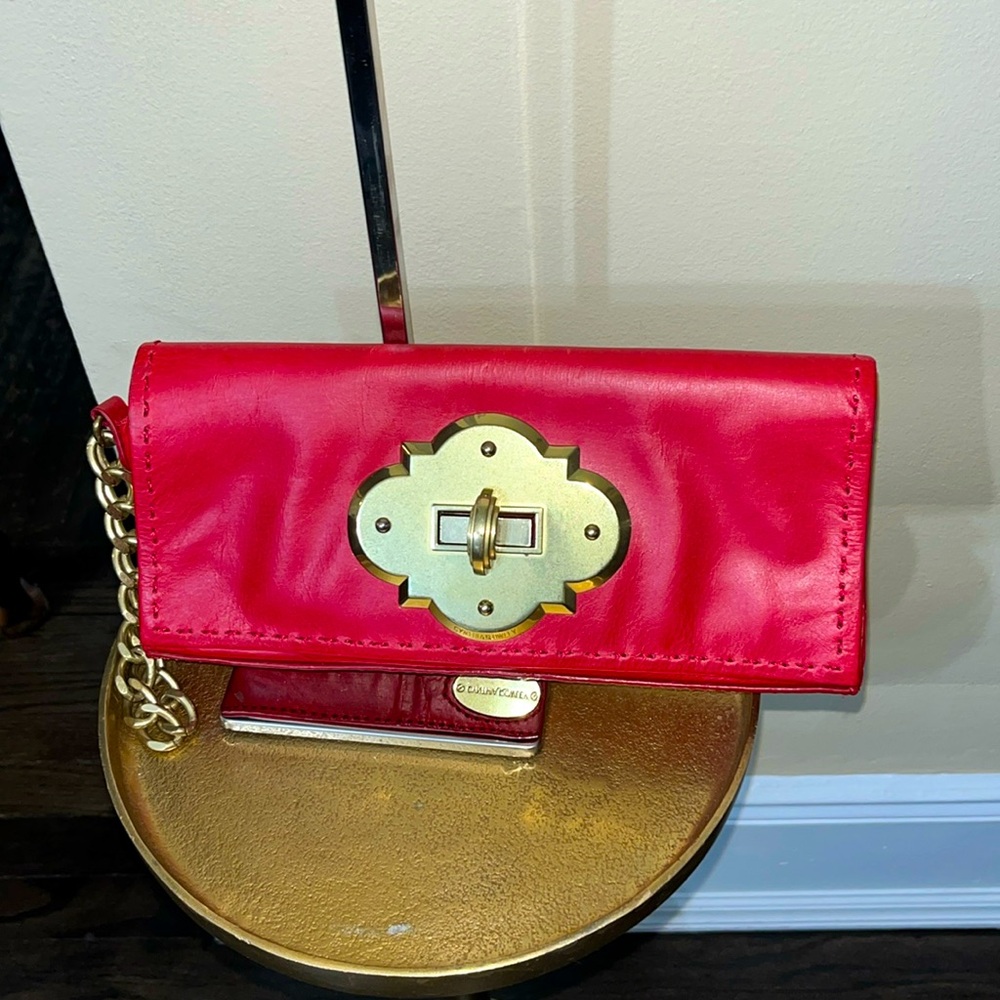 Cynthia Rowley Red Leather Gold Turn Lock Clutch